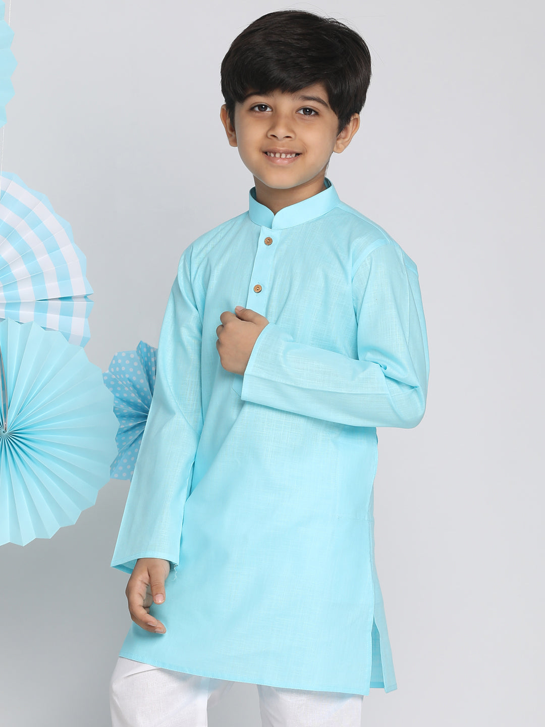 VASTRAMAY Boys Aqua Solid Kurta - qivii
