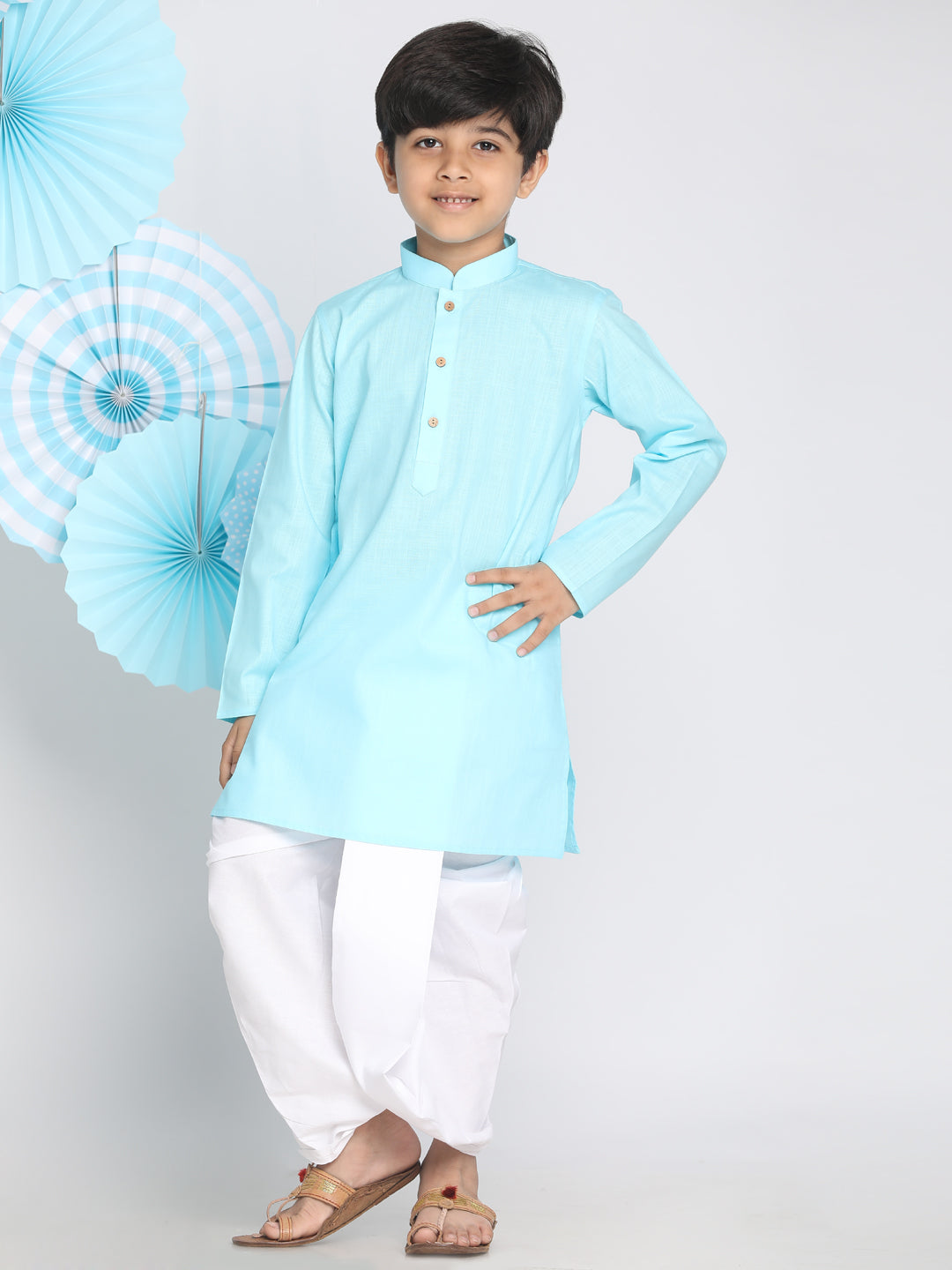 VASTRAMAY Boys Aqua Blue Kurta And Dhoti Set - qivii