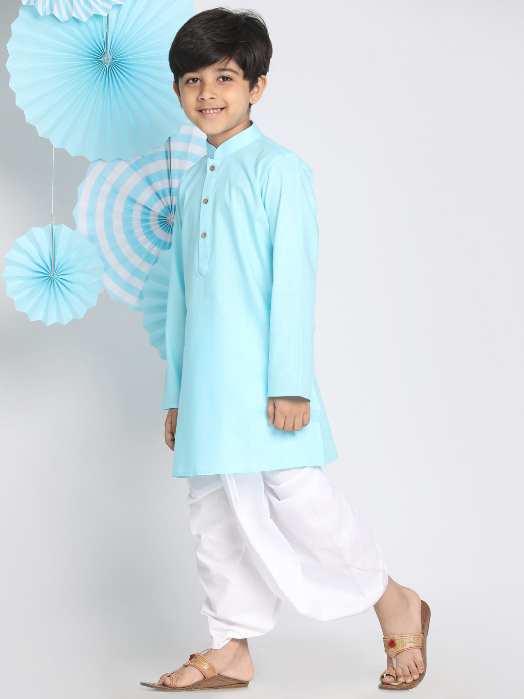 VASTRAMAY Boys Aqua Blue Kurta And Dhoti Set - qivii
