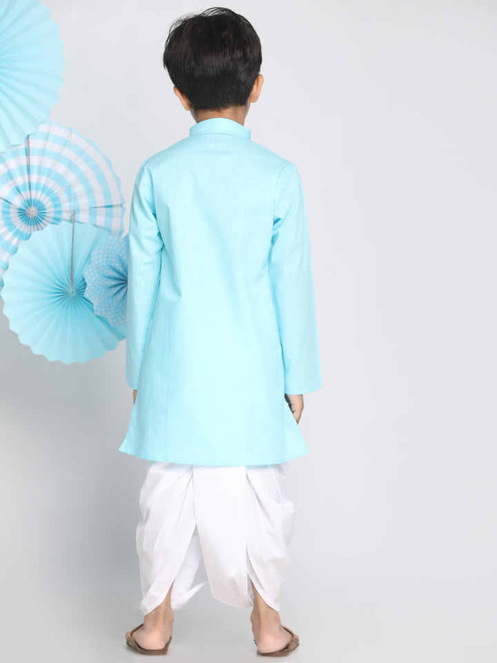 VASTRAMAY Boys Aqua Blue Kurta And Dhoti Set - qivii
