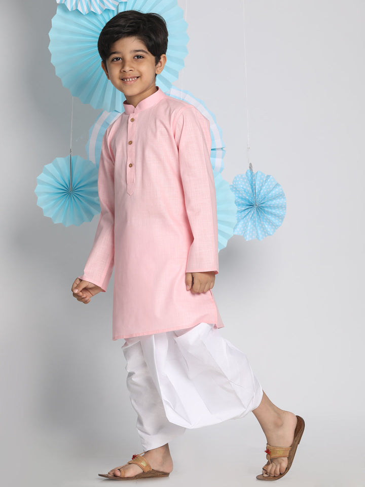 VASTRAMAY Boys Pink Kurta And Dhoti Set - qivii