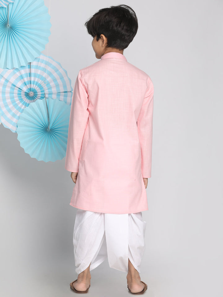 VASTRAMAY Boys Pink Kurta And Dhoti Set - qivii