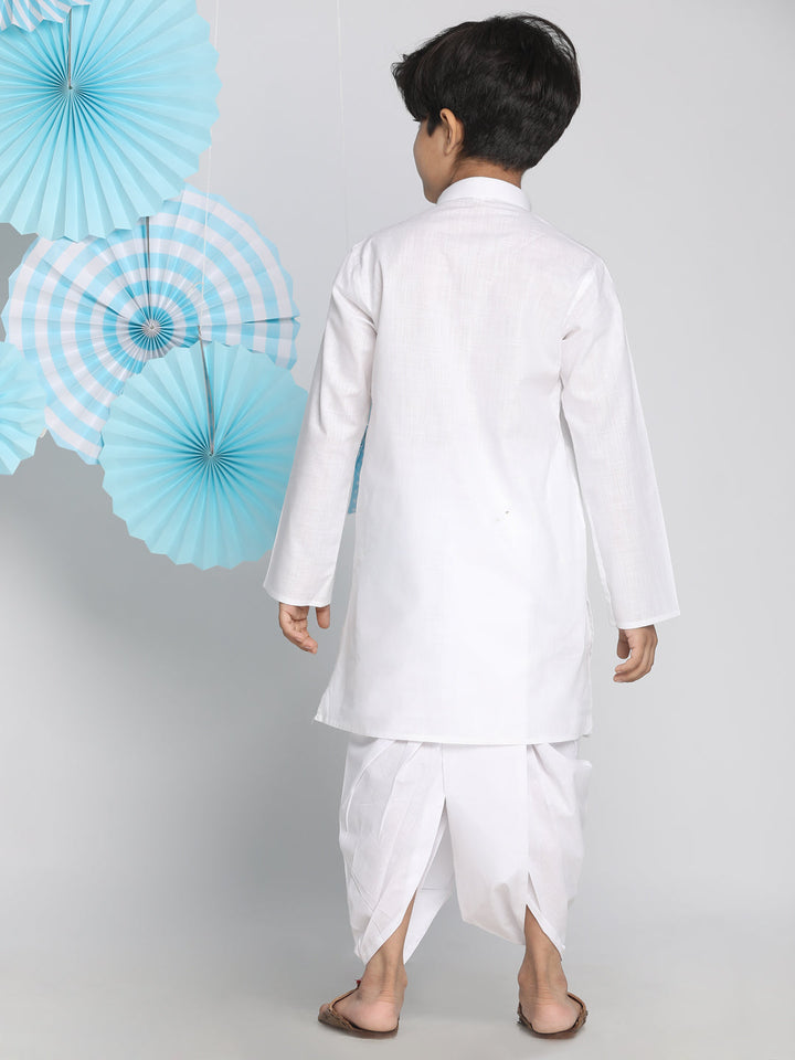 VASTRAMAY Boys' White Kurta And Dhoti Set - qivii
