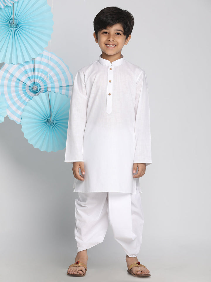VASTRAMAY Boys' White Kurta And Dhoti Set - qivii