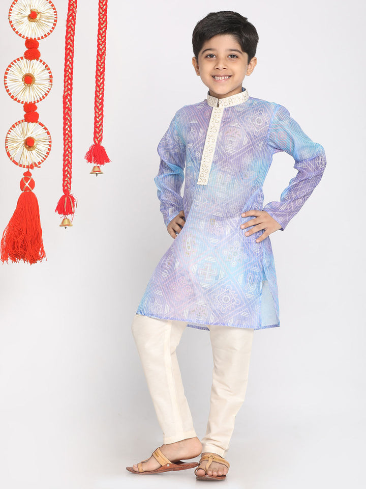 VASTRAMAY Boys' Blue And Cream Kurta Pyjama Set - qivii