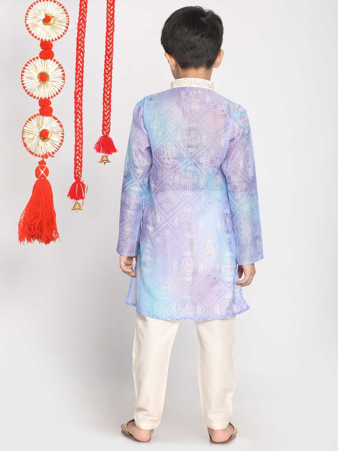 VASTRAMAY Boys' Blue And Cream Kurta Pyjama Set - qivii