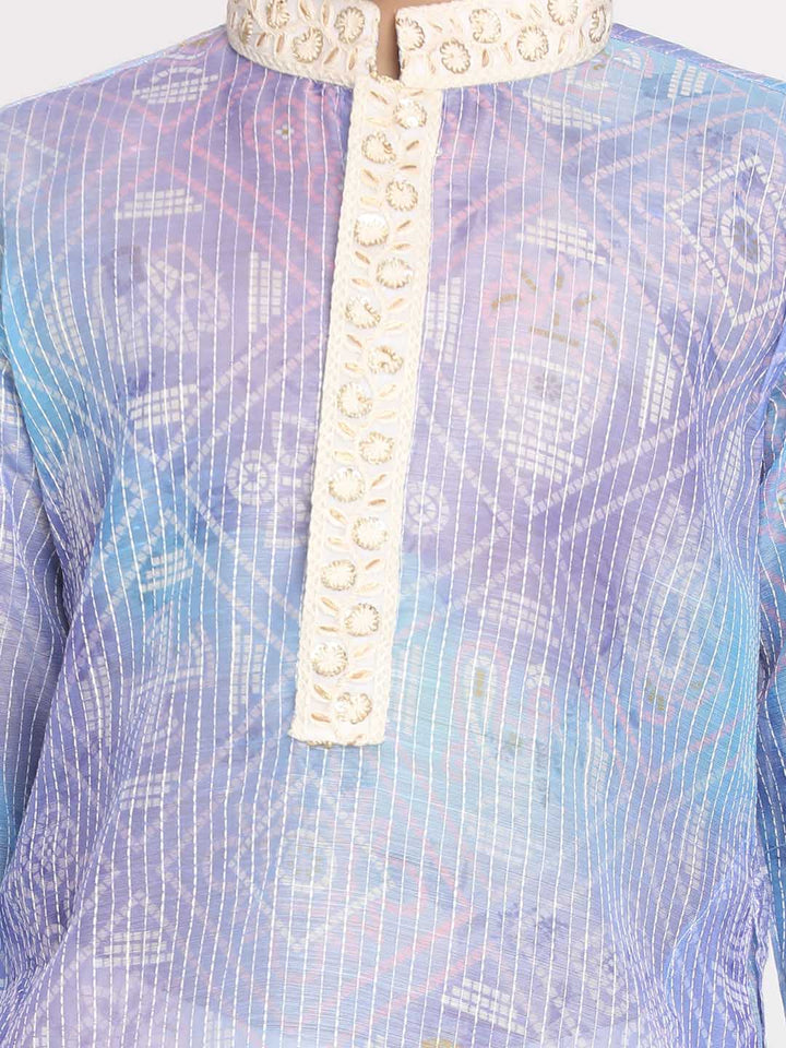 VASTRAMAY Boys' Blue And Cream Kurta Pyjama Set - qivii