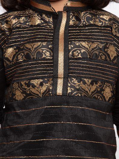 VASTRAMAY Boys' Black Cotton Silk Kurta and Pyjama Set - qivii