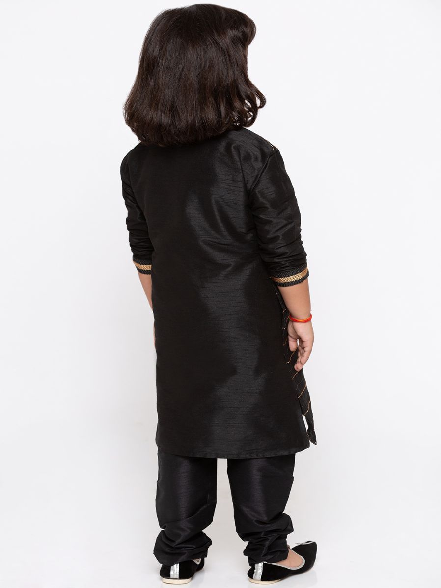 VASTRAMAY Boys' Black Cotton Silk Kurta and Pyjama Set - qivii