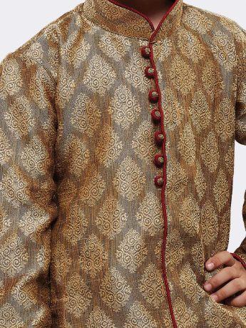 VASTRAMAY Boys' Beige Cotton Silk Kurta and Pyjama Set - qivii