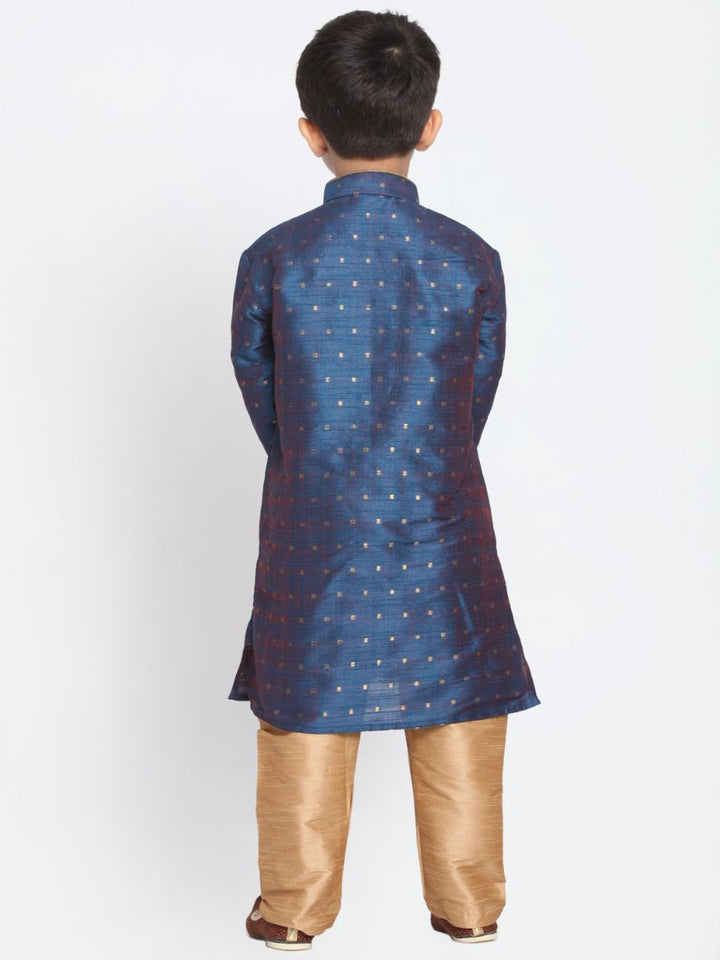 VASTRAMAY Boys' Dark Blue Cotton Silk Blend Kurta and Pyjama Set - qivii