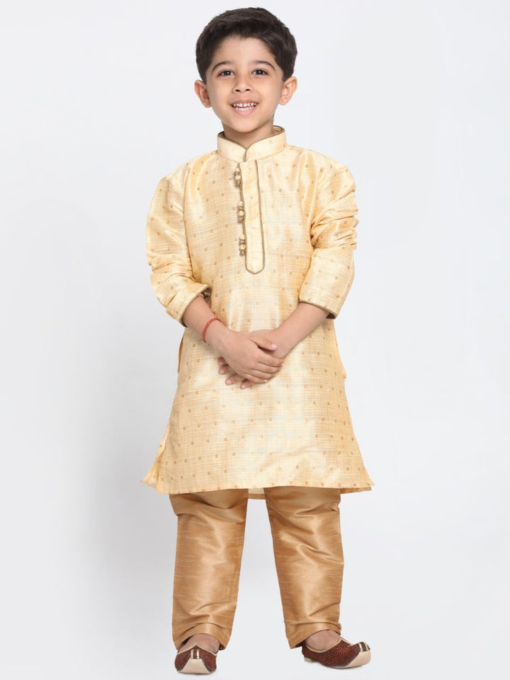 VASTRAMAY Boys' Gold Cotton Silk Blend Kurta and Pyjama Set - qivii