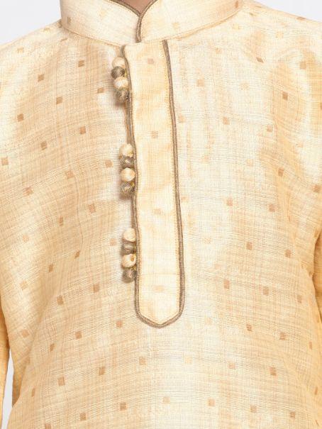 VASTRAMAY Boys' Gold Cotton Silk Blend Kurta and Pyjama Set - qivii