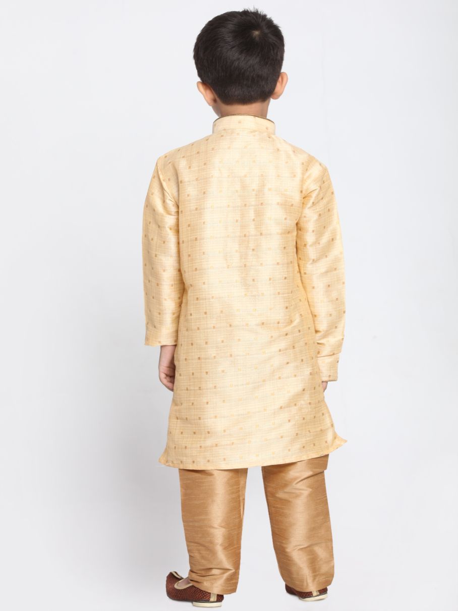 VASTRAMAY Boys' Gold Cotton Silk Blend Kurta and Pyjama Set - qivii