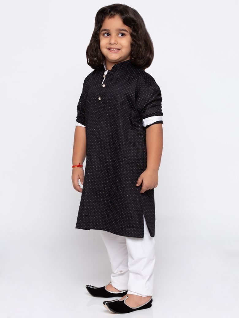 VASTRAMAY Boys' Black Cotton Kurta and Pyjama Set - qivii