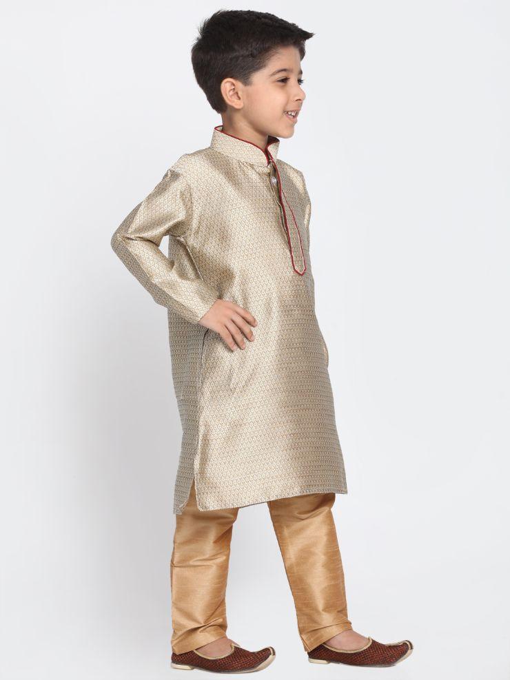 VASTRAMAY Boys' Beige Cotton Silk Blend Kurta and Pyjama Set - qivii