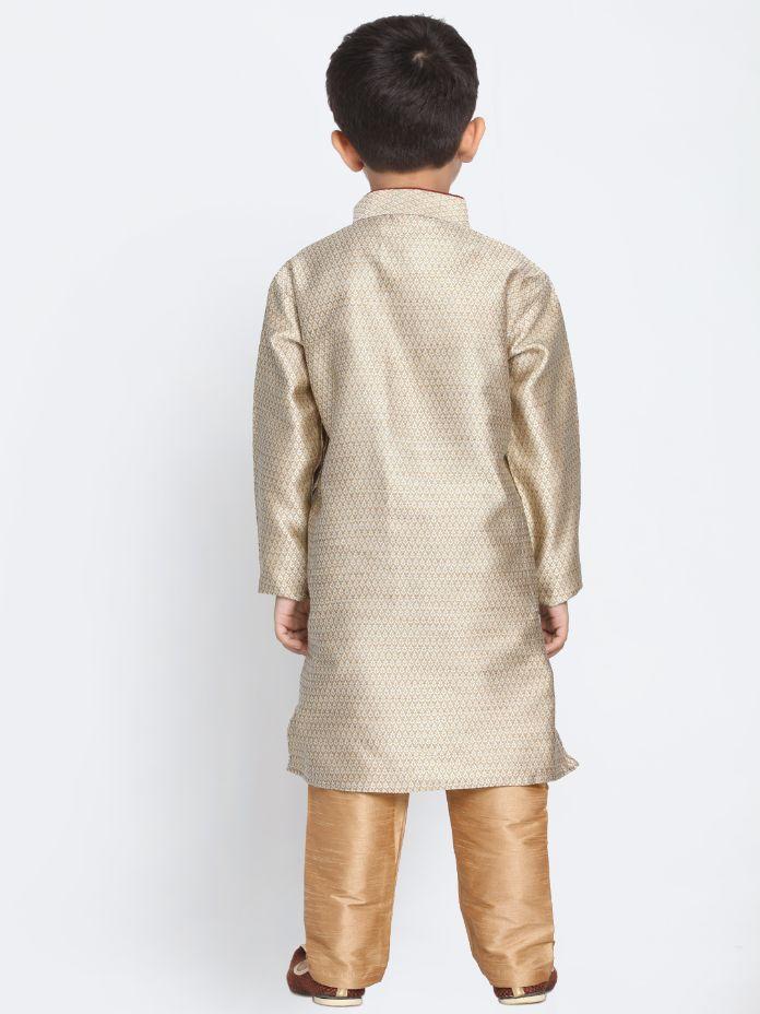 VASTRAMAY Boys' Beige Cotton Silk Blend Kurta and Pyjama Set - qivii