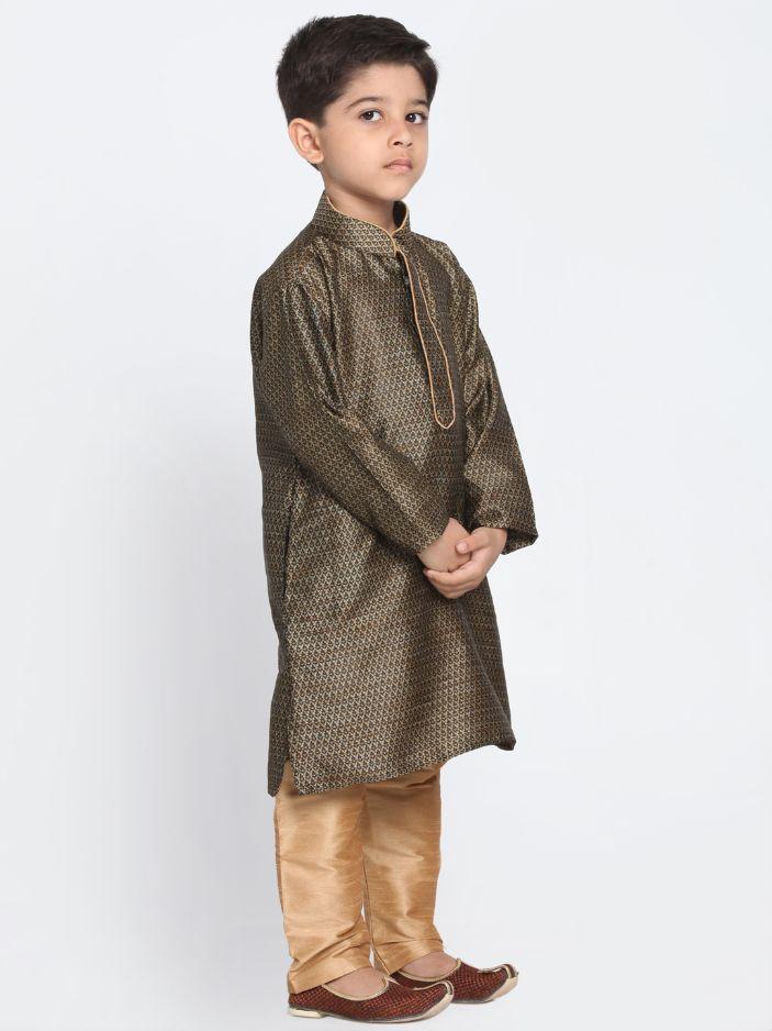 VASTRAMAY Boys' Black Cotton Silk Blend Kurta and Pyjama Set - qivii