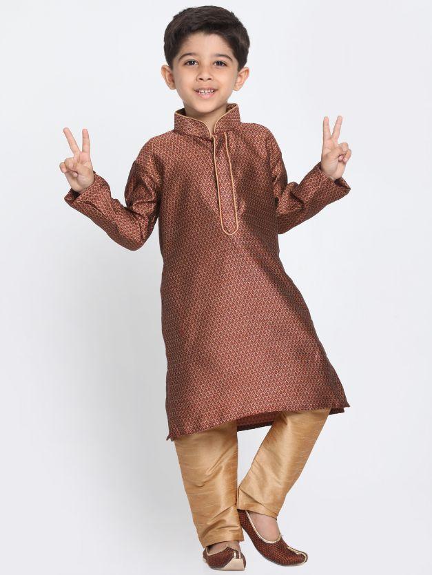 VASTRAMAY Boys' Maroon Cotton Silk Blend Kurta and Pyjama Set - qivii