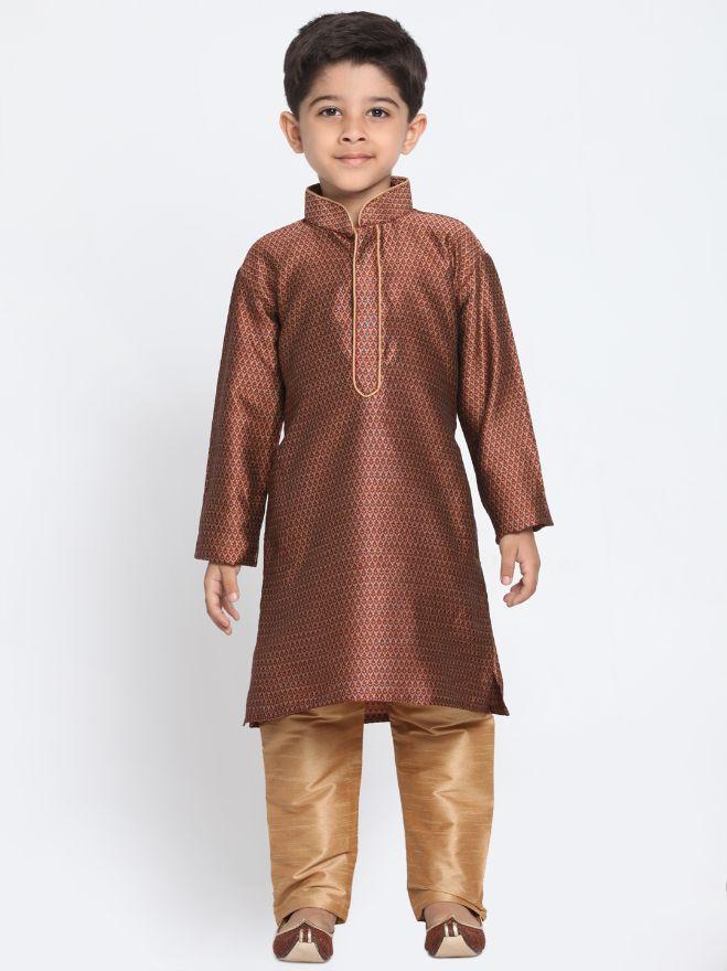 VASTRAMAY Boys' Maroon Cotton Silk Blend Kurta and Pyjama Set - qivii