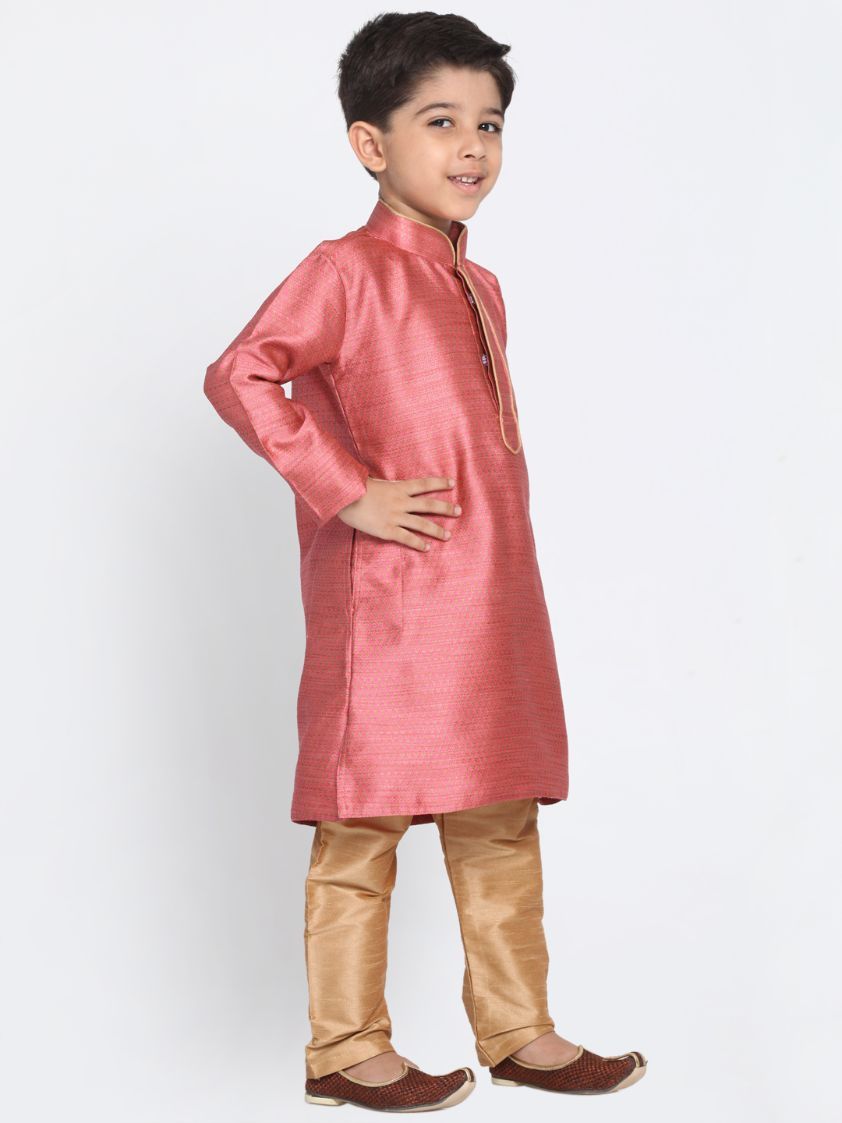 VASTRAMAY Boys' Pink Cotton Silk Blend Kurta and Pyjama Set - qivii