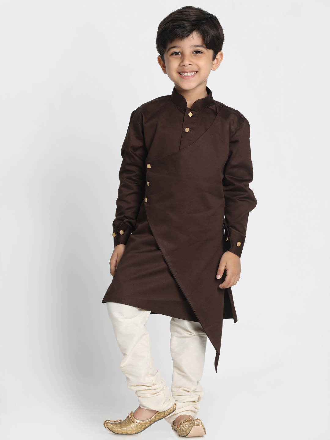 VASTRAMAY Boys' Brown Cotton Silk Blend Kurta and Pyjama Set - qivii