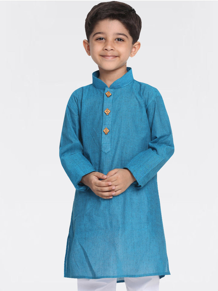 VASTRAMAY Boys Aqua Blue Handloom Pure Cotton Kurta - qivii