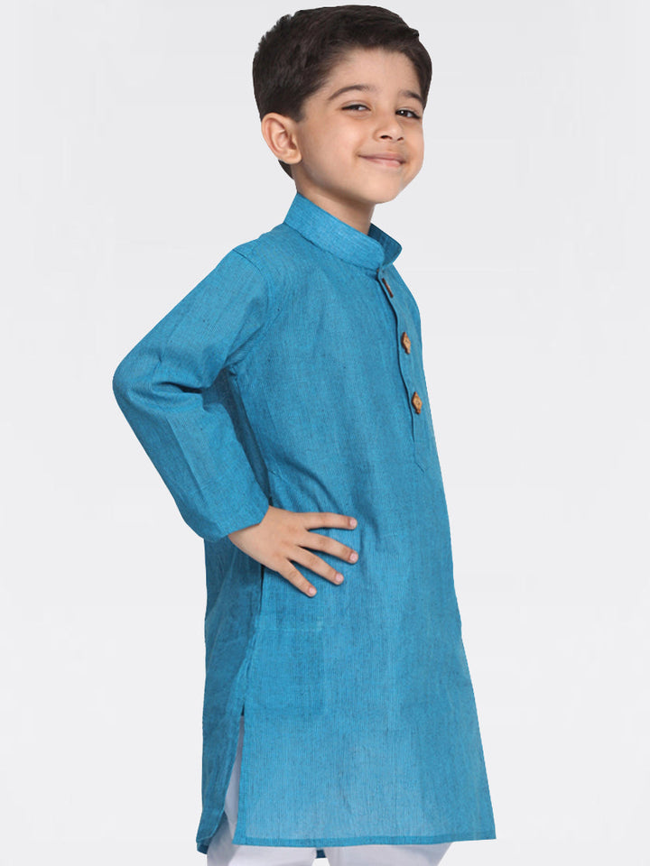VASTRAMAY Boys Aqua Blue Handloom Pure Cotton Kurta - qivii