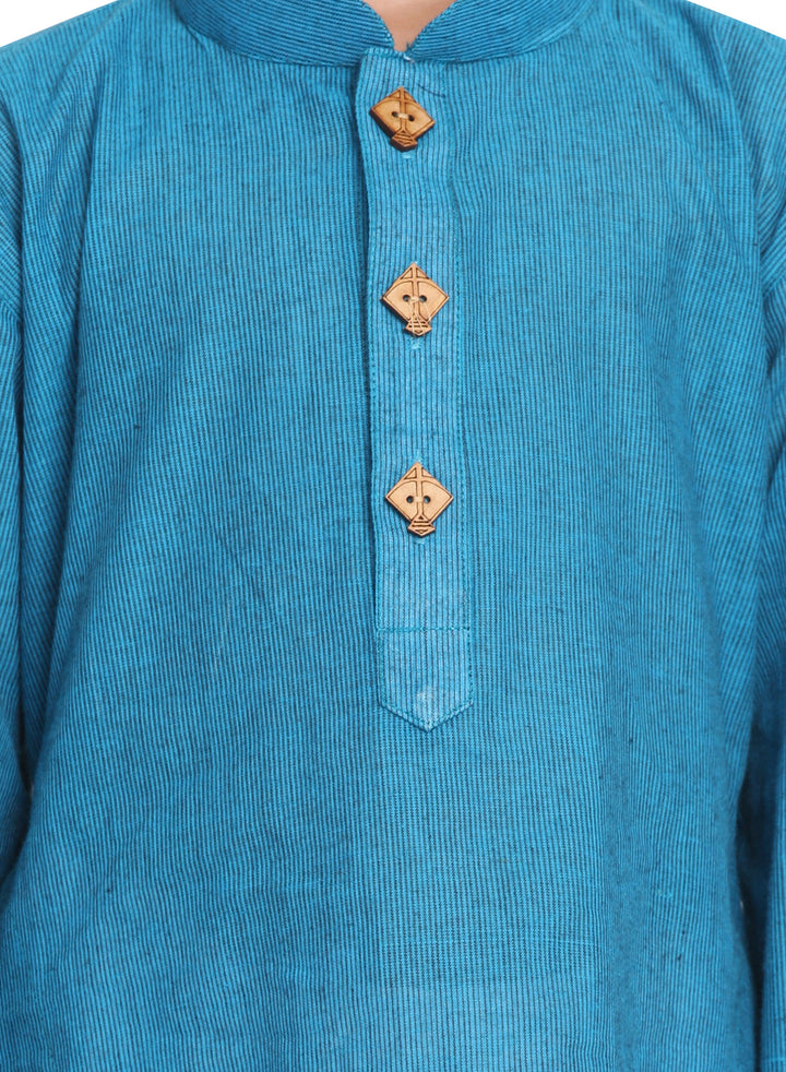 VASTRAMAY Boys Aqua Blue Handloom Pure Cotton Kurta - qivii