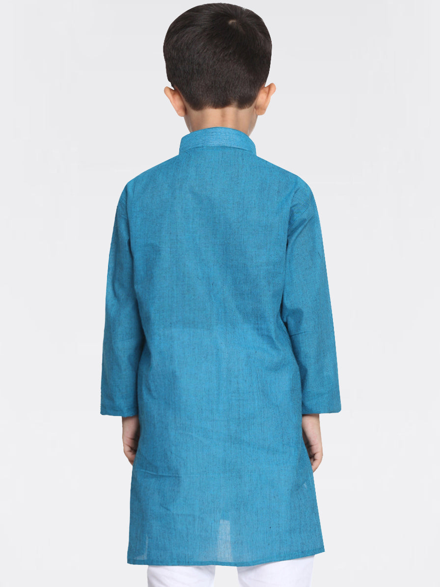 VASTRAMAY Boys Aqua Blue Handloom Pure Cotton Kurta - qivii
