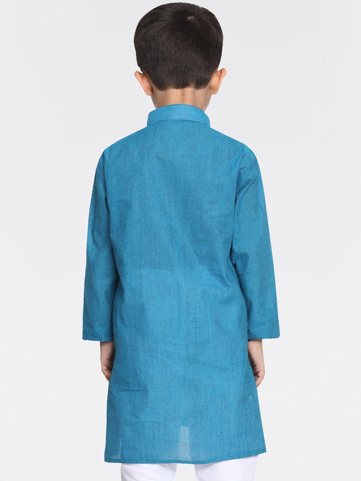VASTRAMAY Boys Aqua Blue Handloom Pure Cotton Kurta - qivii