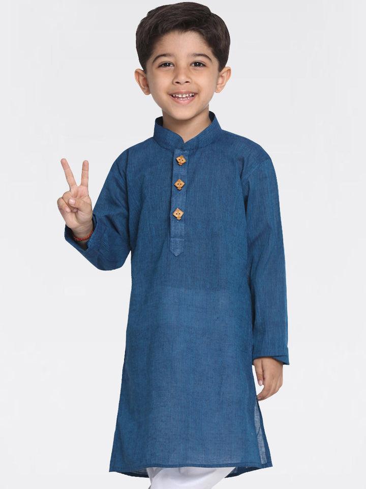 VASTRAMAY Boys Blue Handloom Pure Cotton Kurta - qivii