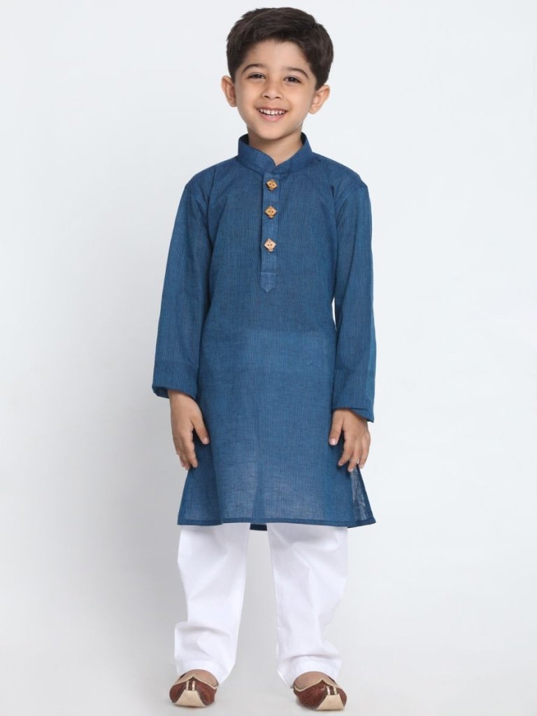 VASTRAMAY Boys Blue Handloom Pure Cotton Kurta - qivii