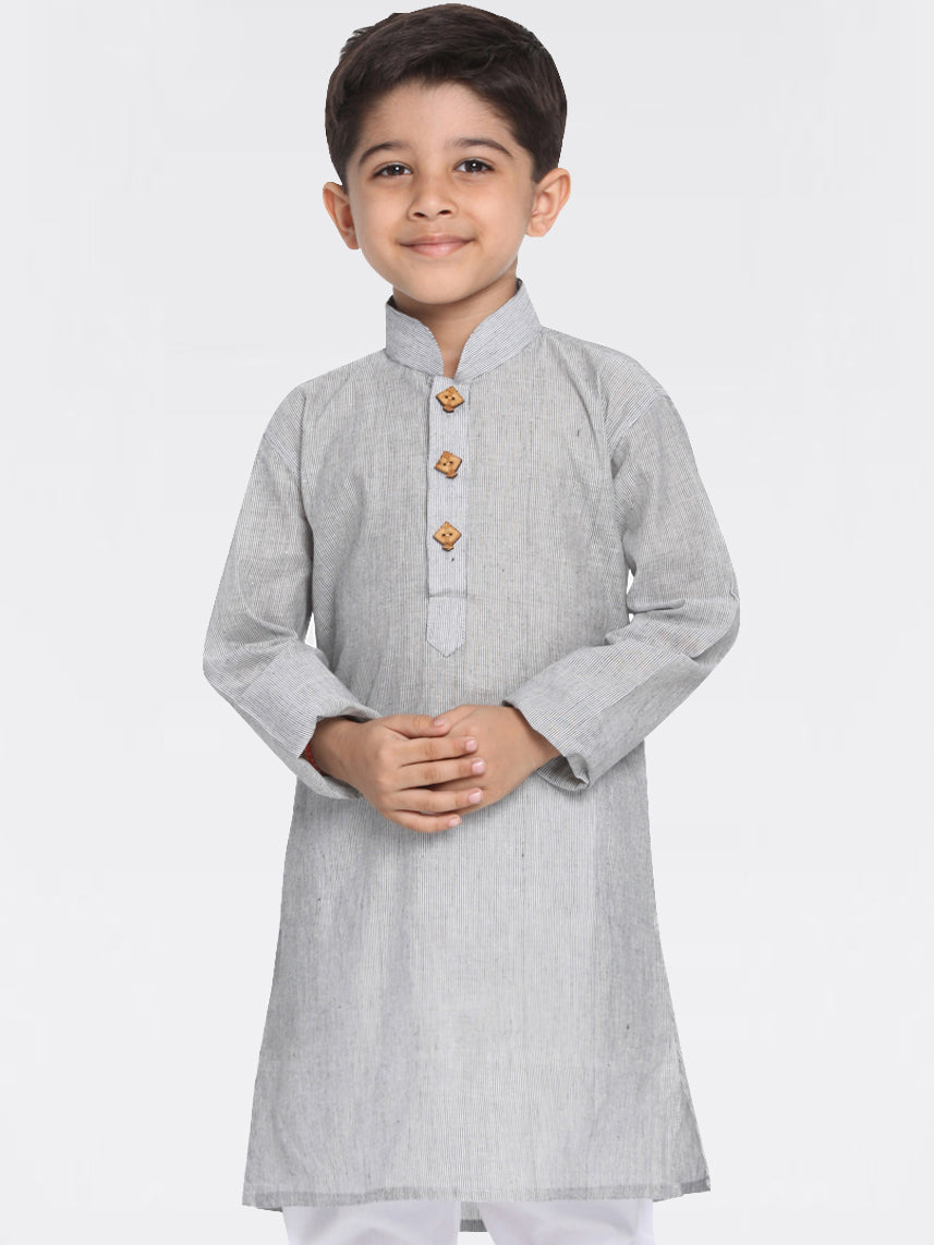 VASTRAMAY Boy's Grey Handloom Pure Cotton Kurta - qivii