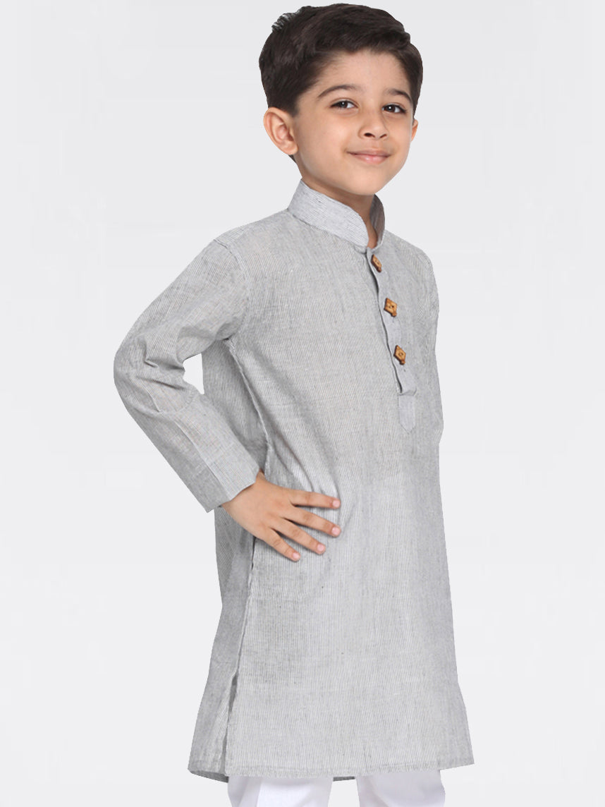 VASTRAMAY Boy's Grey Handloom Pure Cotton Kurta - qivii