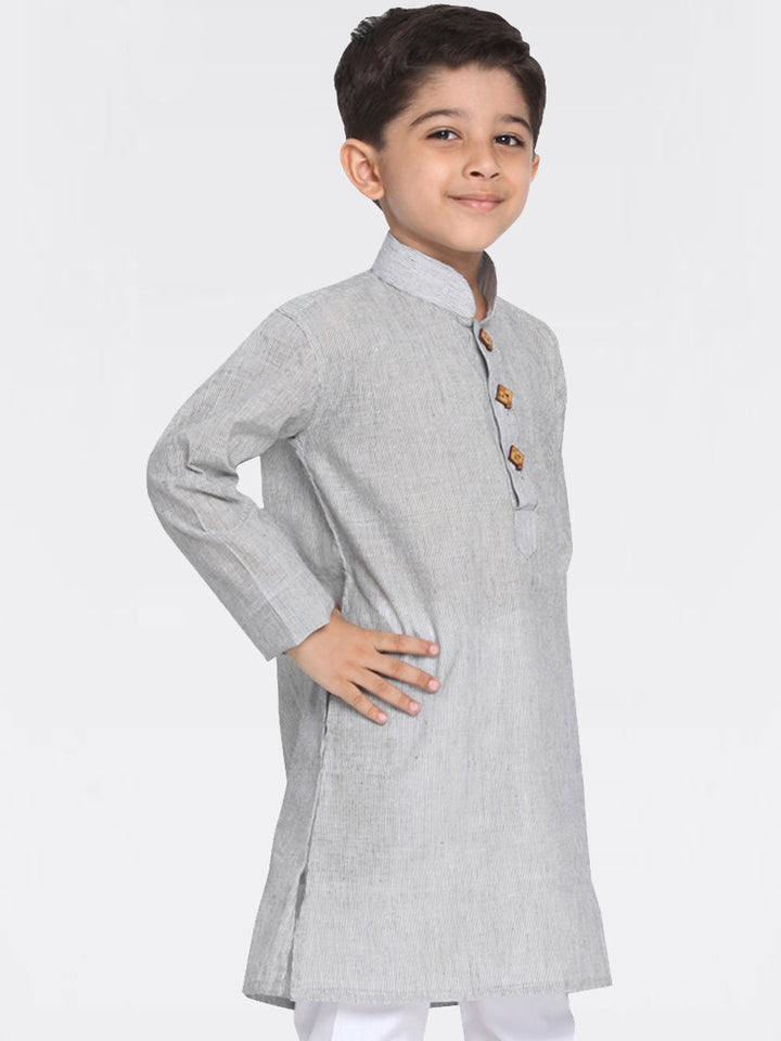 VASTRAMAY Boy's Grey Handloom Pure Cotton Kurta - qivii