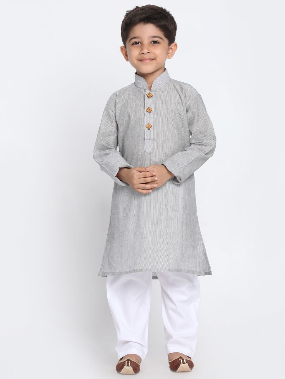 VASTRAMAY Boy's Grey Handloom Pure Cotton Kurta - qivii