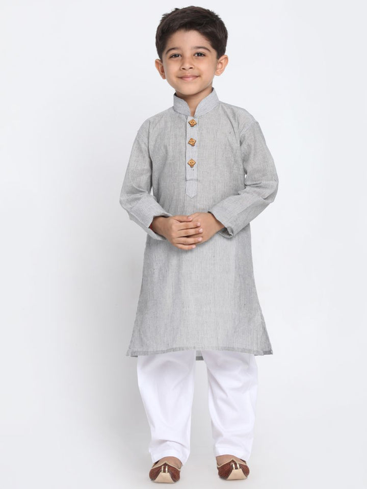 VASTRAMAY Boy's Grey Handloom Pure Cotton Kurta - qivii