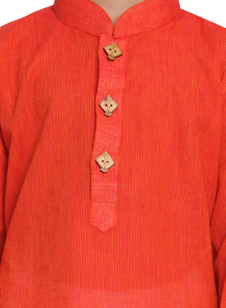 VASTRAMAY Boy's Red Handloom Pure Cotton Kurta - qivii