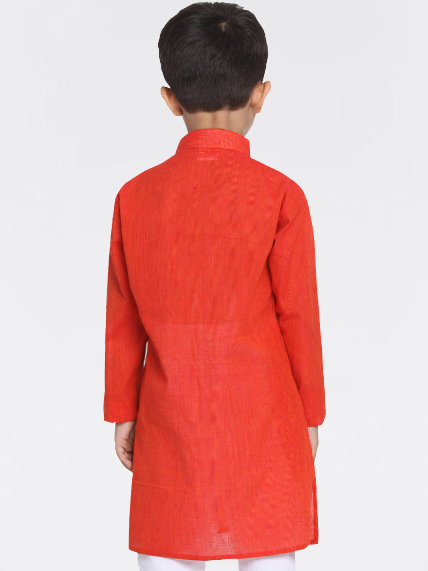 VASTRAMAY Boy's Red Handloom Pure Cotton Kurta - qivii
