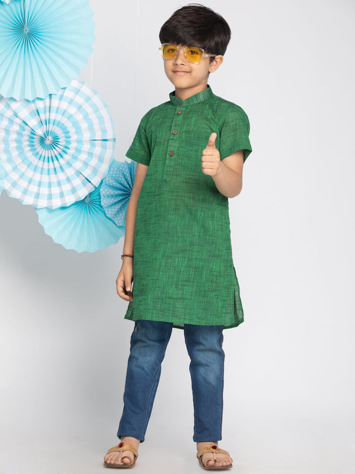 VASTRAMAY Boys' Green Melange Half Sleeve Kurta - qivii