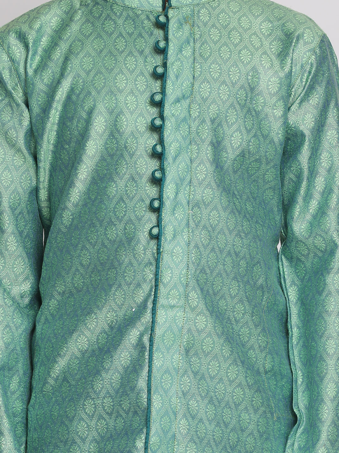 VASTRAMAY Boys' Green Jacquard Kurta Pyjama Set - qivii