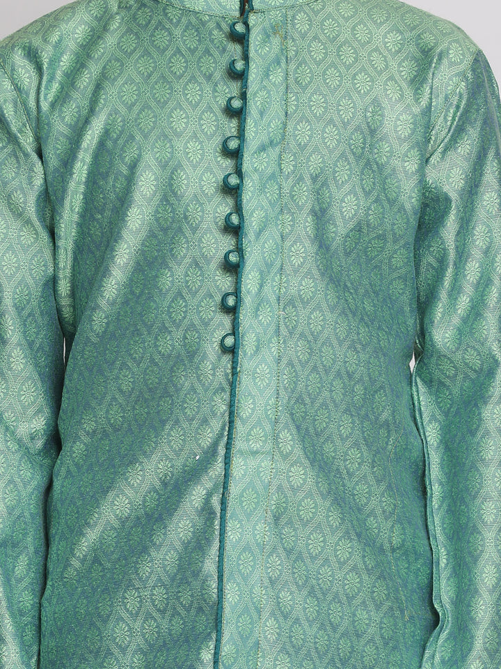 VASTRAMAY Boys' Green Jacquard Kurta Pyjama Set - qivii