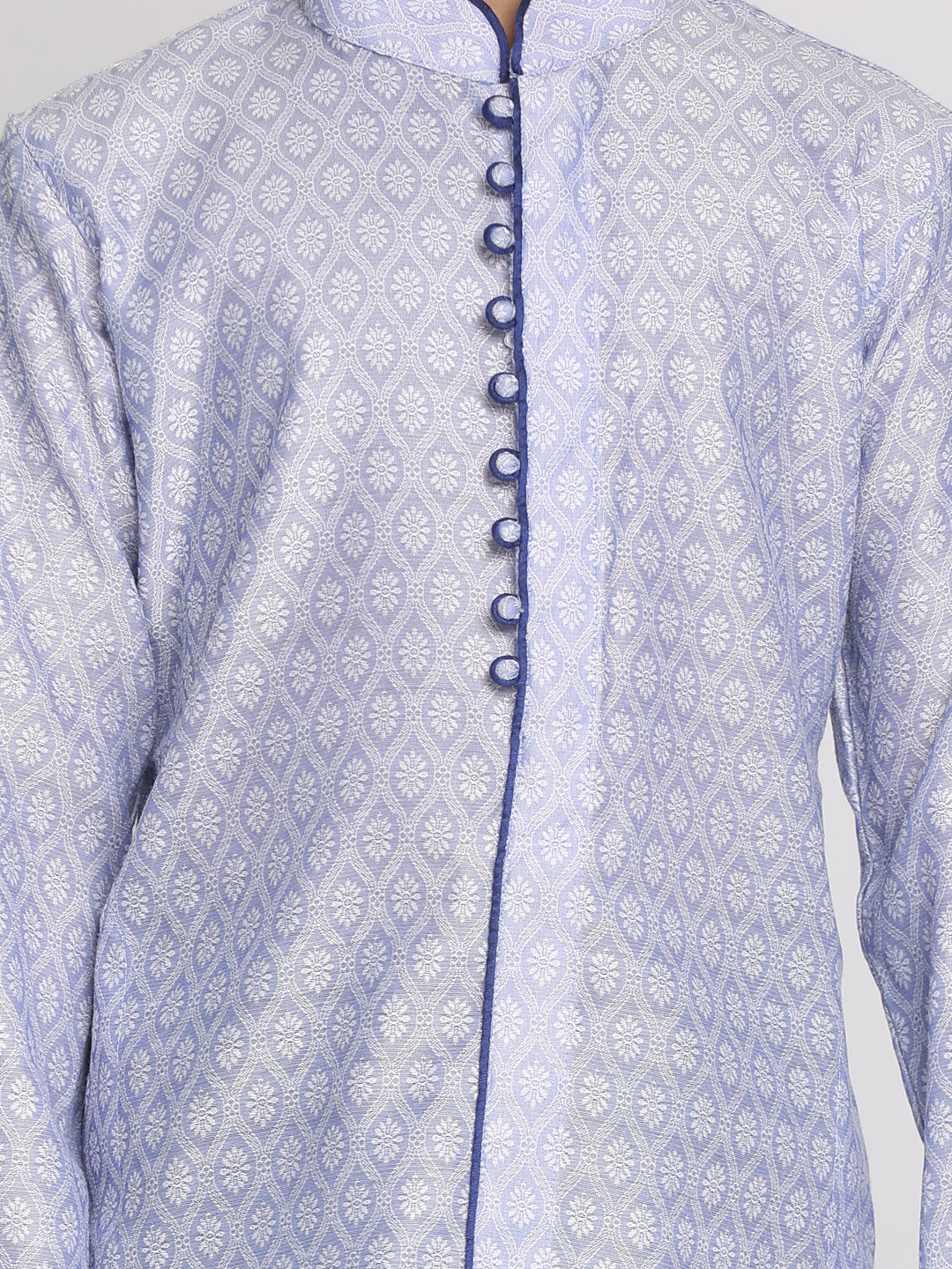 VASTRAMAY Boys' Lavender And Navy Blue Jacquard Kurta Pyjama Set - qivii