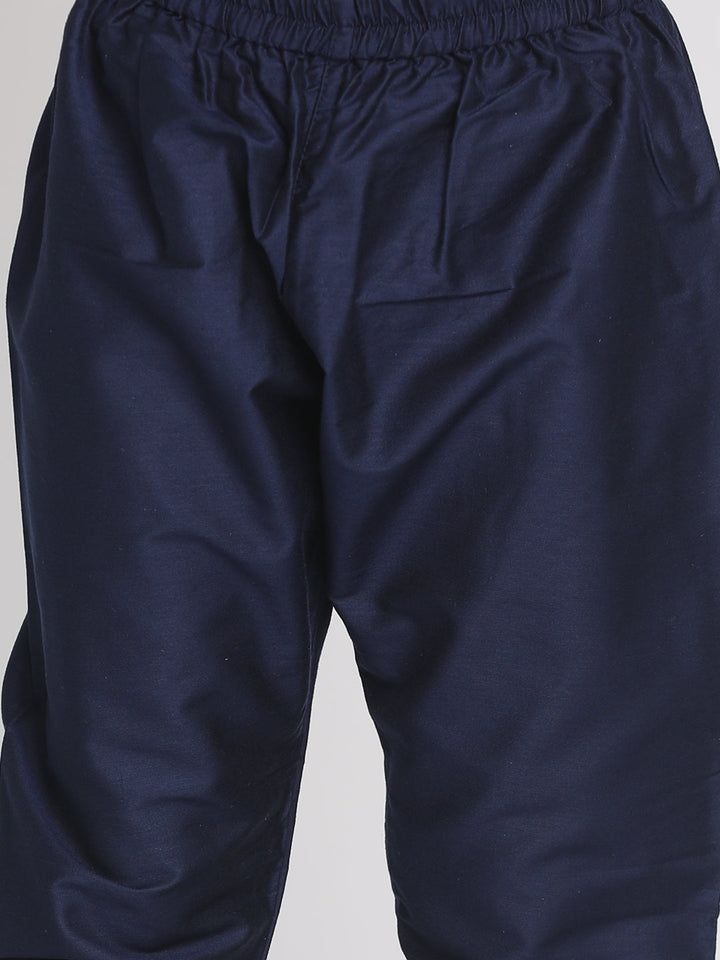 VASTRAMAY Boys' Lavender And Navy Blue Jacquard Kurta Pyjama Set - qivii