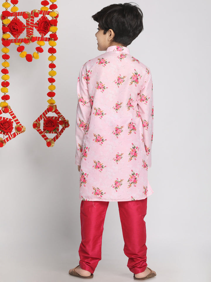 VASTRAMAY Boys' Floral Printed Multicolor-Base-Pink Kurta and Pyjama Set - qivii