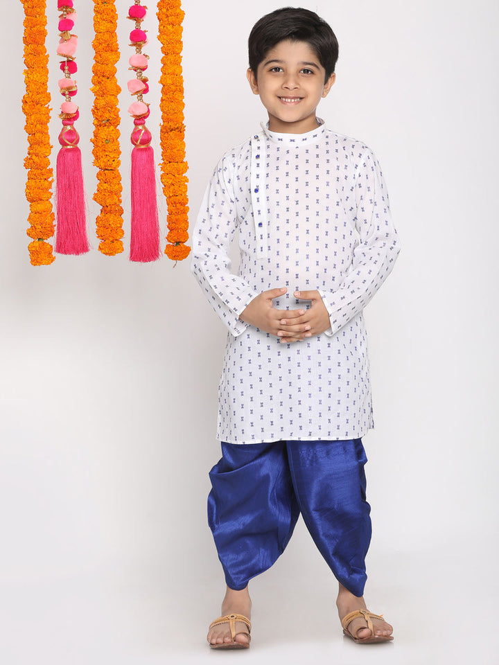 VASTRAMAY Boys' White And Blue Kurta And Dhoti Set - qivii