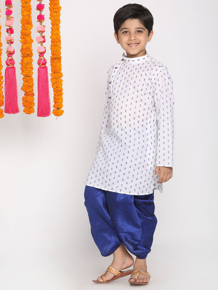 VASTRAMAY Boys' White And Blue Kurta And Dhoti Set - qivii