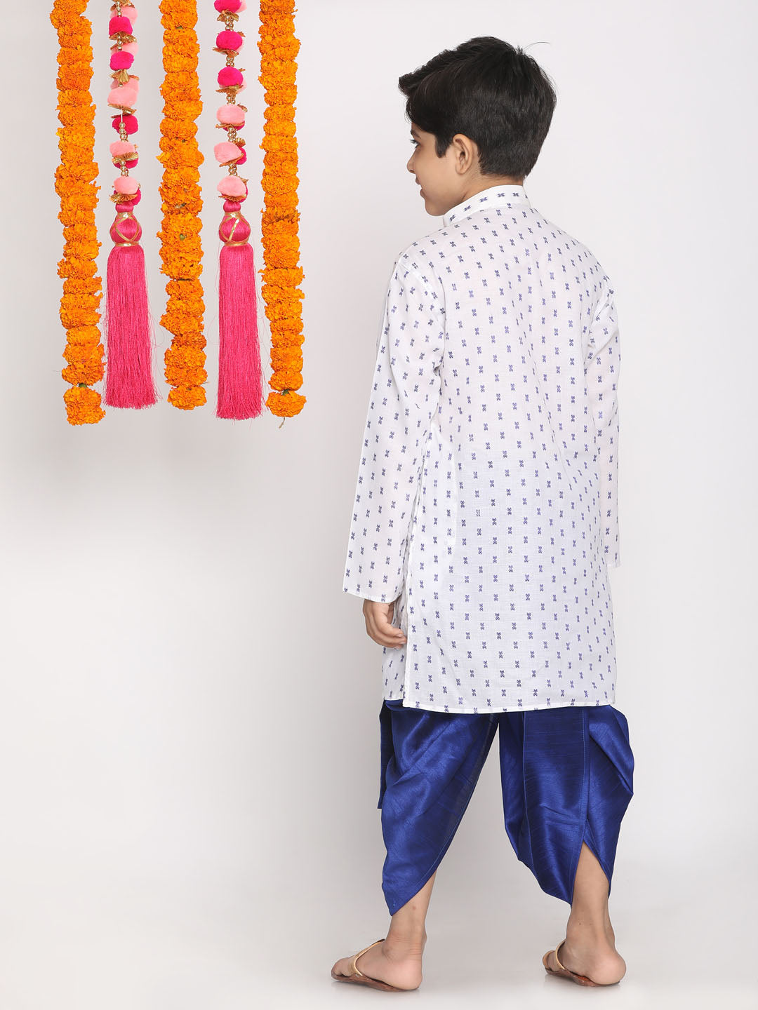 VASTRAMAY Boys' White And Blue Kurta And Dhoti Set - qivii