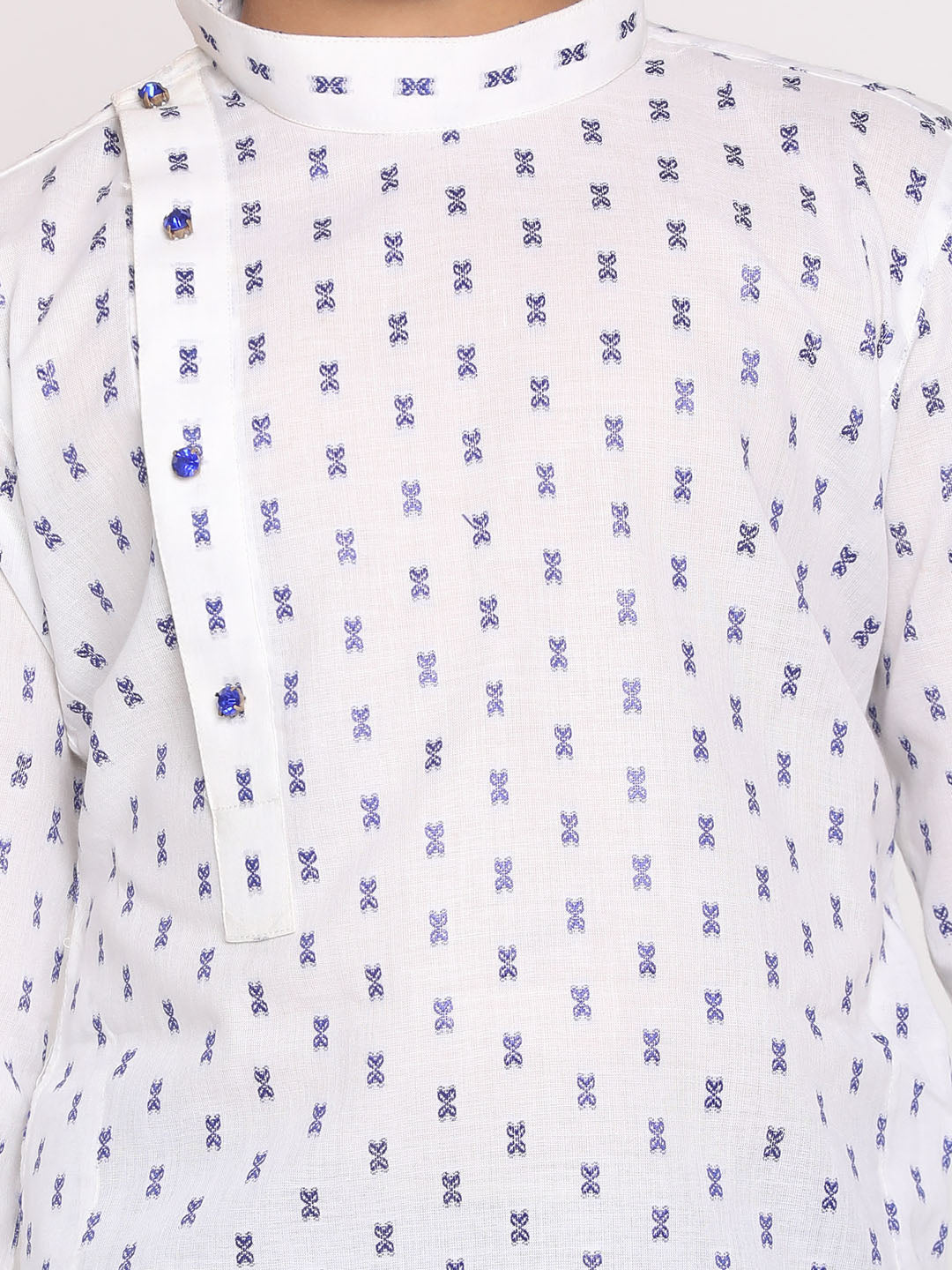 VASTRAMAY Boys' White And Blue Kurta And Dhoti Set - qivii